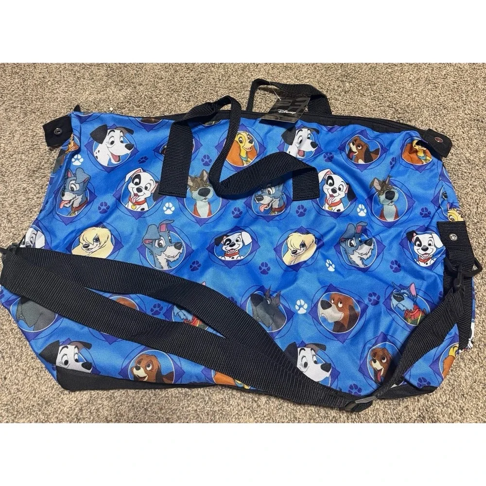 Disney Dogs Weekender Duffel Bag 101 Dalmatians Lady Tramp Blue Travel NWT